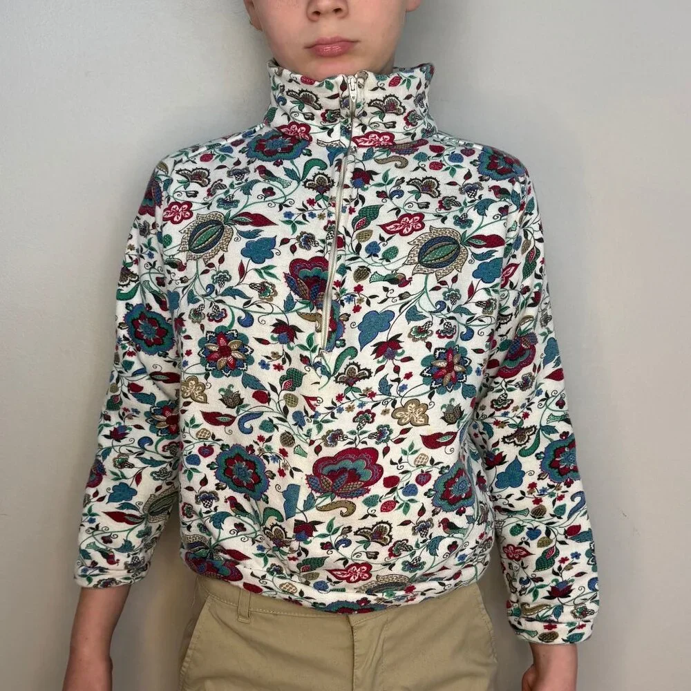 Vintage 1960s Girls’ Floral Print Sweatshirt, Half Zip, Karinda of California 8